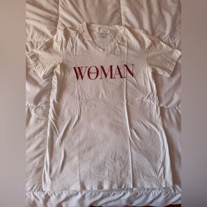 EllandEmm WOMAN Graphic V-Neck Tee - White with Red Print
